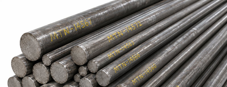 Steel round bar stock with material traceability labels