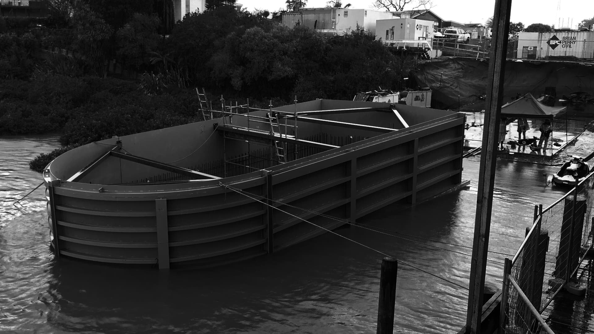 Boat shaped mould base for bridge columns.